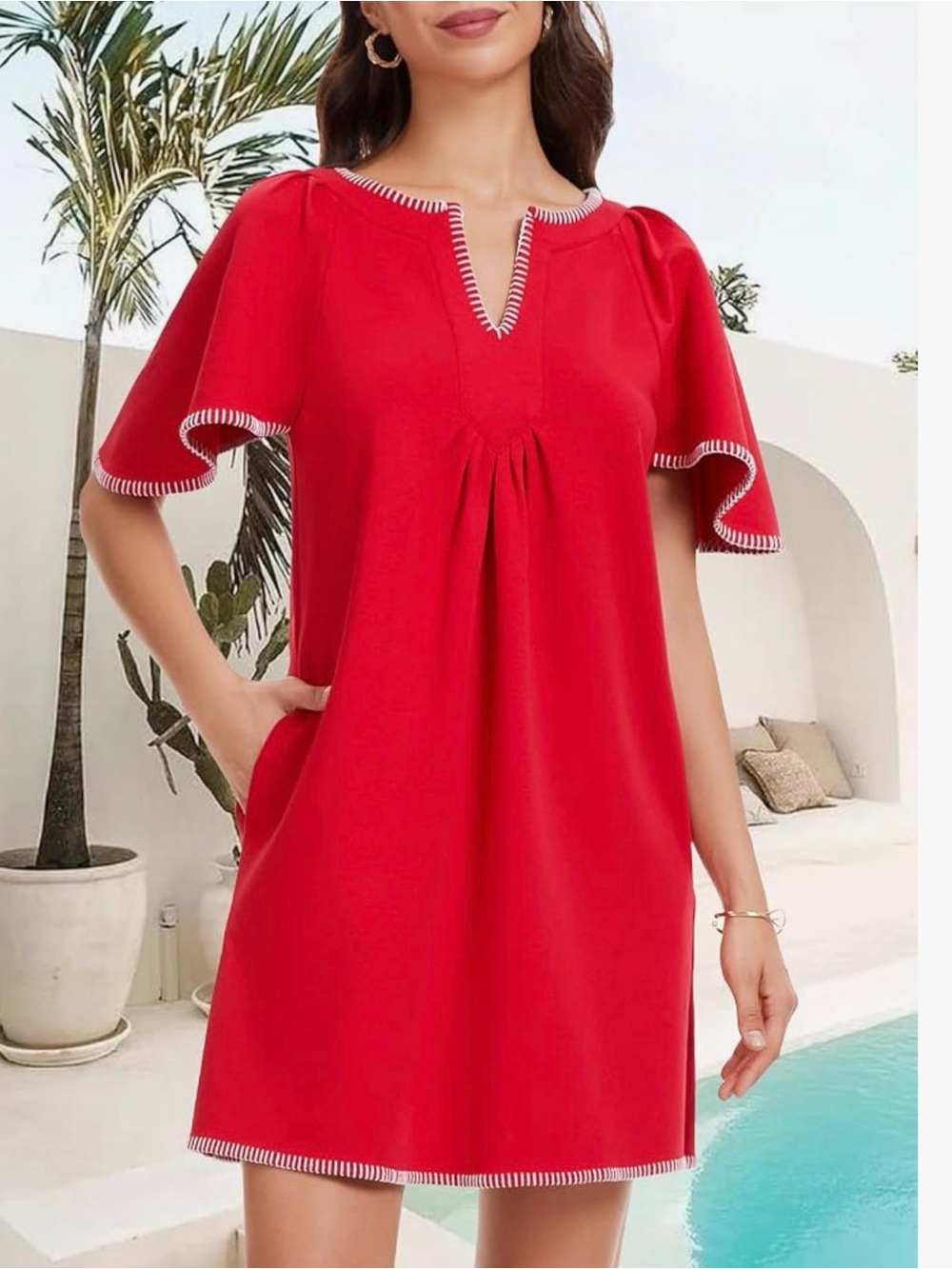 Women's Red Short Sleeve Dress
